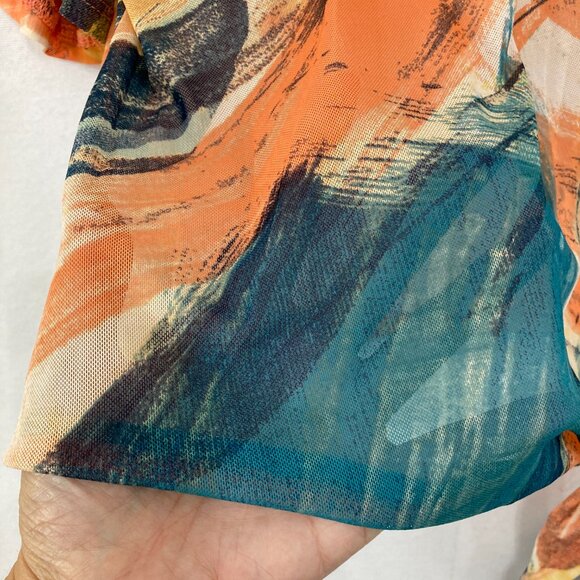 Cocomo size 3X Colorful V neck Tie Front Stretch Flutter Sleeve Mesh Lined Top - Picture 6 of 10